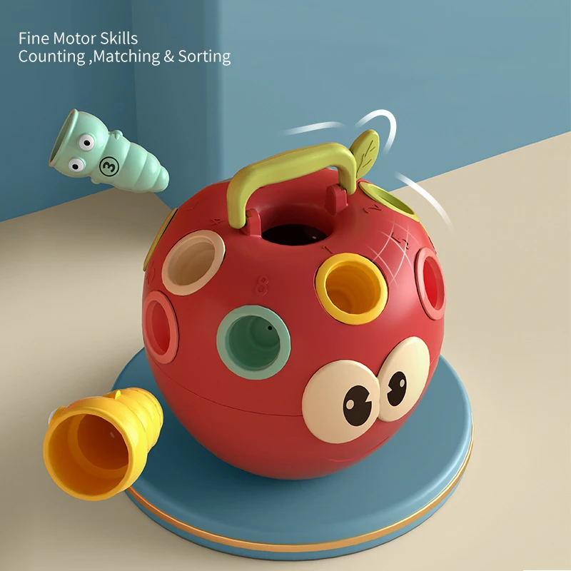

Baby Montessori Toys Apple Catch Worms 3D Puzzle Educational Game Color Cognitive Math Toys Children Toys For 1 2 3 Years Old