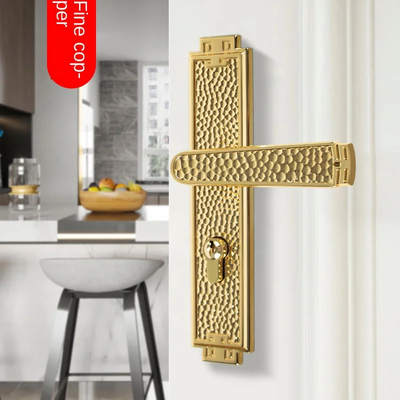 

New Pure Copper European Style Golden Indoor Door Lock Light Luxury Bedroom Solid Wood Door Lock All Copper Mute Handle Lock Set