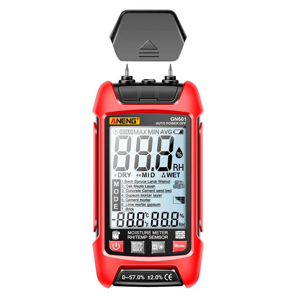 ANENG GN601 Wood Humidity Tester 20.5% RH Display Digital Temperature Humidity Probe Tester Pin-Type for Wood/Building Materials Wood Moisture Meter