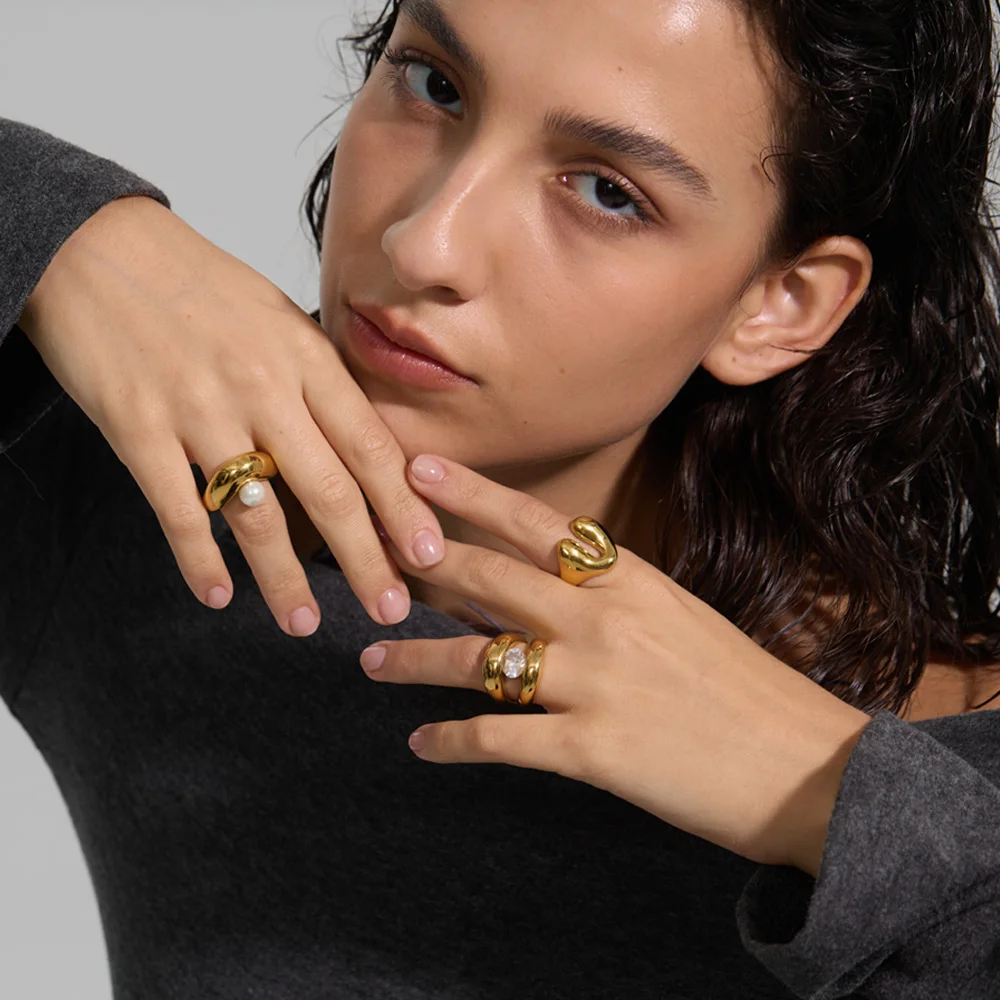 Yhpup U-Shape Casting Ring 18K Golden Plated