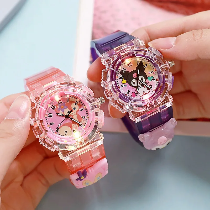 Sanrio luminescence Cinnamoro Kuromi 3D Pattern Child Wrist Watch Cute Watch Cartoon Christmas Watchband Kids Gift 3
