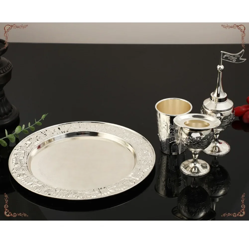 Havdalah 4pcs set Kiddush high foot cup and tray Havdalah candle holder Besamim spice box suitable for the end of the Sabbath