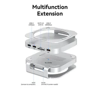 Mac mini USB C Hub with M.2 SSD Enclosure for Mac Mini M4/M4 Pro Stand Type-C Docking Station SSD Case USB3.2 Gen2 SD4.0 TF4.0 2
