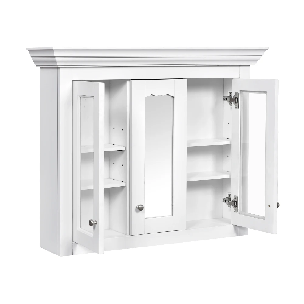 Wood Medicine Cabinet with Mirror Glass Door and Adjustable Shelves
