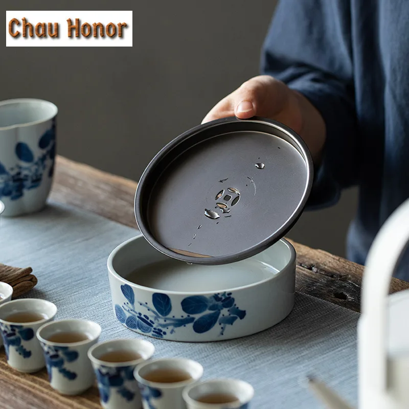 230ml Hand-painted Persimmon Ceramic Teapot Holder Blue And White Teapot Bearingr Water Storage Household Kung Fu Tea Accessorie