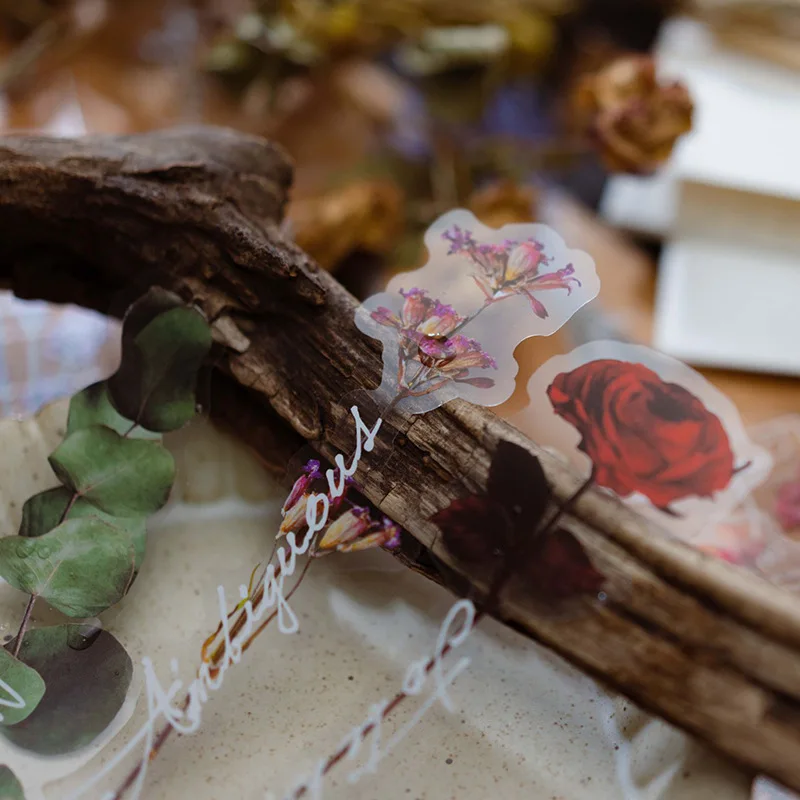 

7pcs Vintage PET Scrapbooking Stickers DIY Decorative Plants Flowers Retro Diary Junk Journaling Stickers
