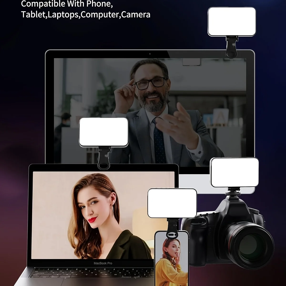 USB Rechargeable Selfie Fill Light Mini LED Clip Lamp 3 Adjustable Modes for Mobile Phone Tablet Laptop Vlog Video Photography