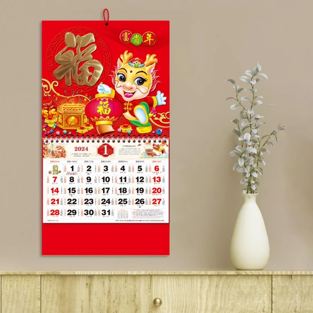 TEHAUX Calendrier De L'Année Du Dragon 2024 Calendriers Hebdomadaires  Suspendus Calendriers Muraux Traditionnels Calendrier De Défilement Chinois