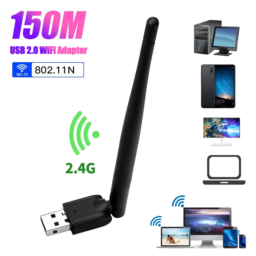 

150Mbps USB 2.0 WiFi Adapter 2.4G Wireless LAN Network Card MT7601 Ethernet Dongle 2db Antenna 802.11 b/g/n for PC Windows