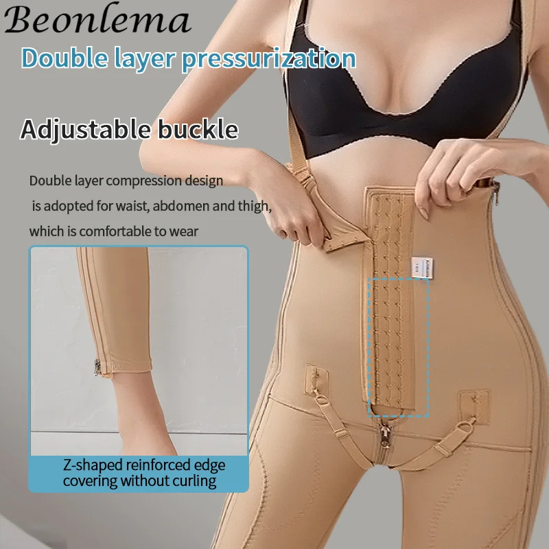 Women's Body Shapewear Thigh Liposuction Leggings Postpartum Leg Shaping Zipper Open Crotch 3 Breasted Tummy Control Panties
