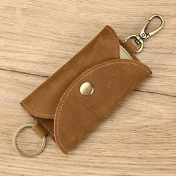 Leather Key Wallet and Keychain Holder - Unisex Simple Solid Color Storage Case (Light brown2)
