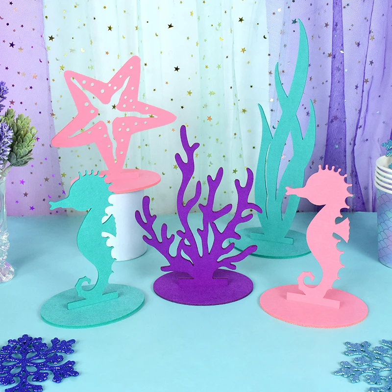

2pcs Mermaid Party Decorations DIY Felt Coral Seahorse Starfish Table Ornaments Under The Sea Kids Birthday Baby Shower Supplies