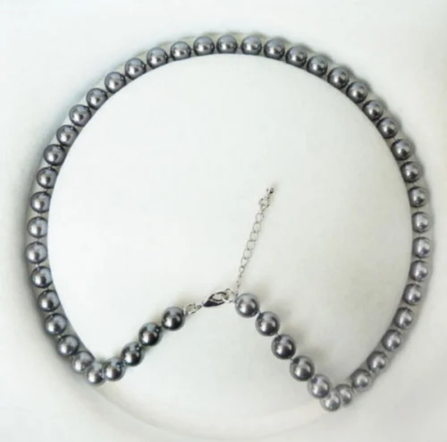 

Hand knotted 8mm round gray shell pearl fashion necklace long 45cm