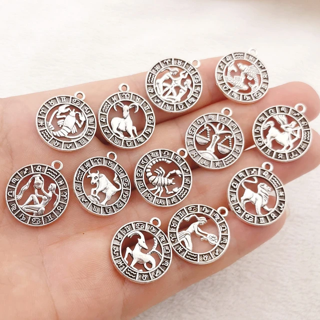 12Pcs Mixed Color Star Zodiac Sign Tibetan Mixed Charms Zinc Alloy