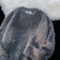 Warm Furry Knitted Sweater Men's Loose round Neck Soft Cozy Retro Japanese Style Couple's Fall Winter Plush Knitwear