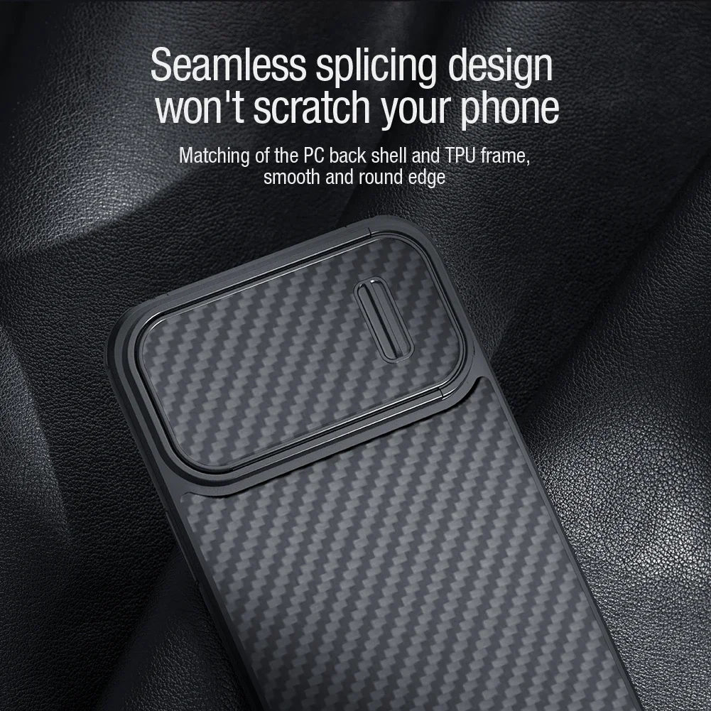 NILLKIN For iPhone 14 Pro Max Case Synthetic Carbon Fiber Case  For iPhone 14 Pro Slide Camera Spring Cover For iPhone 14 ProMax