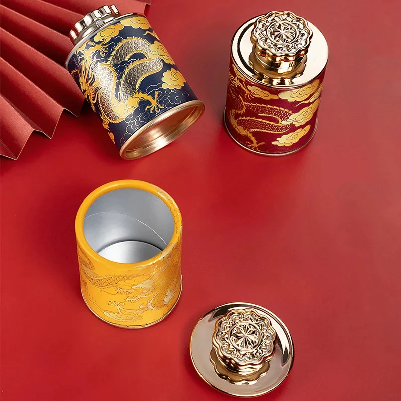 Tea Tin Box 1PC Mini Dragon Empty Tea Tin Can Household Tea Sealed Jar Portable Home Small Packaging Box Storage