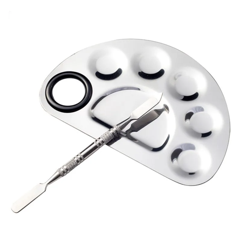 Stainless Steel Watercolor Paint Palette Tray Mixing Rod Spatula Set For Art Oil Painting Makeup