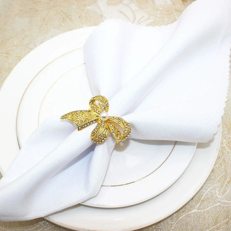 6pcs/lot High end restaurant bow Napkin rings Metal napkin holder Table decoration and accessories Wedding Napkin Ring