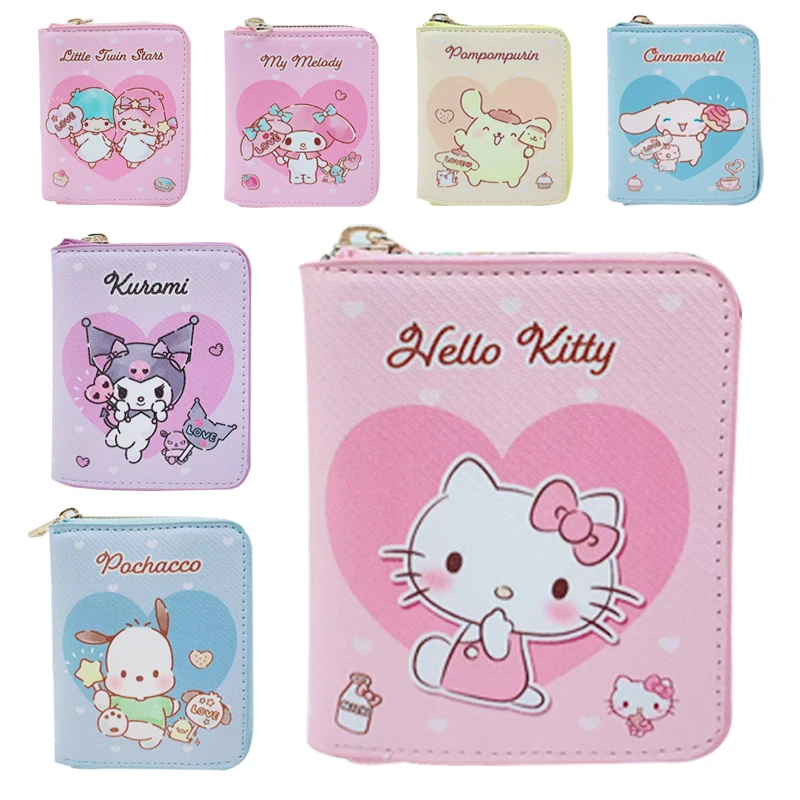 

Kawaii Sanrio Cartoon Bag Cinnamoroll Melody Pachacco Pom Pom Purin Kuromi Leather Card Holder Cute Coin Purse holiday gift