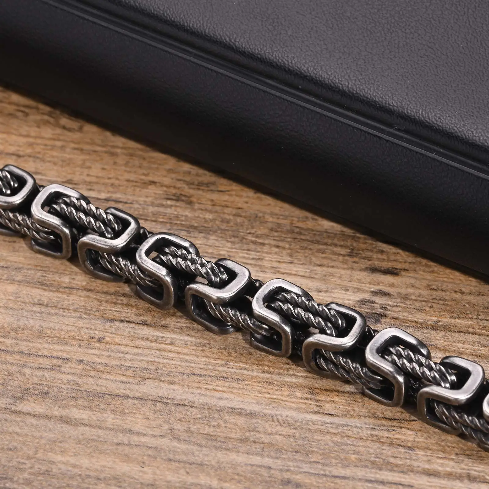 8mm Vintage Byzantine Bracelets for Men Oxidized Bold Square Links Chain Wristband Viking Punk Father's Day Gift to Dad