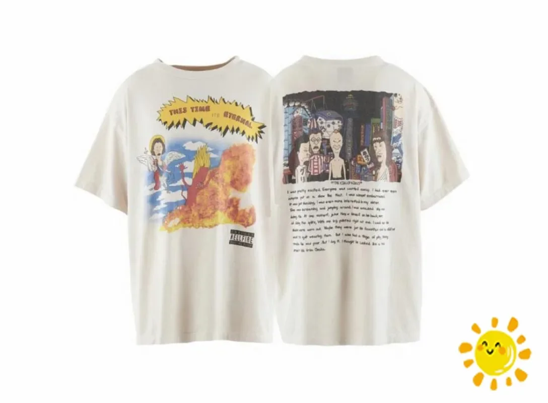 

Высококачественная футболка 1:1 2024fw с мультяшным принтом Сен-Майкла Мужская Женская промытая Футболка Топ Футболка