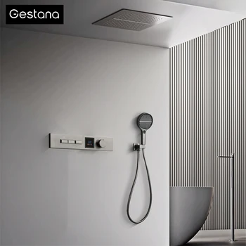 Bagno di lusso Gunmetal Ottone Display a LED per doccia Sistema doccia Soffitto incorporato 2 funzioni Apparecchi da bagno a pioggia/cascata 1