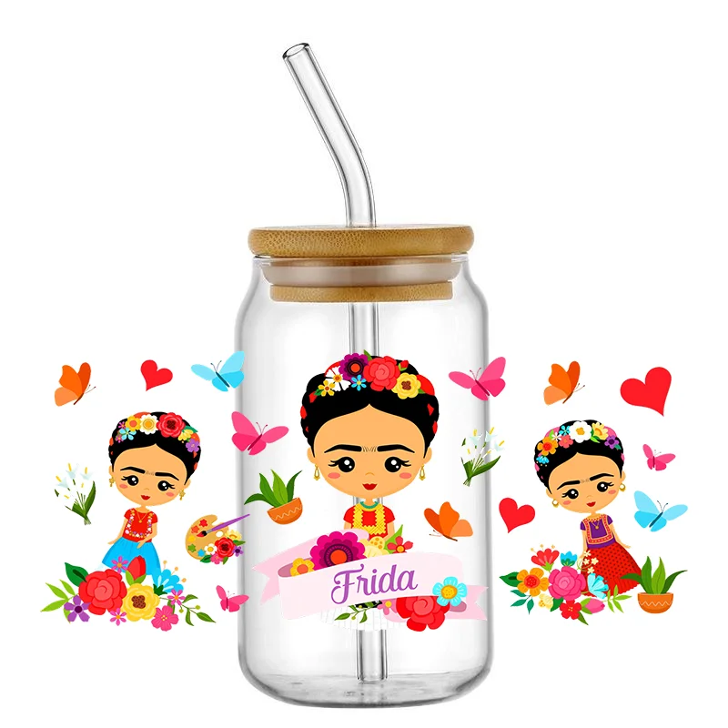 Retro Small Colorful Flowers Pattern UV DTF Transfer Sticker Waterproof Transfers Decals For 16oz Glass Cup Wrap Stickers
