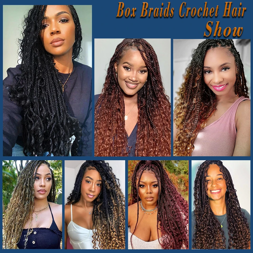 Goddess Bohemian Box Braids Crochet Hair Pre looped 18 14 Inch Boho Box Braids Soft Synthetic Braiding Hair for Black Women Kids 6
