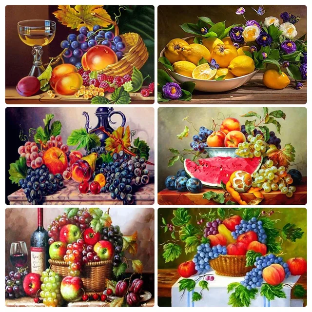 Paint By Numbers Fruit Still Life Kit Pre Drawn Canvas Acrylic Paint Set Stress Relief DIY Craft Wall Decor Gift 1