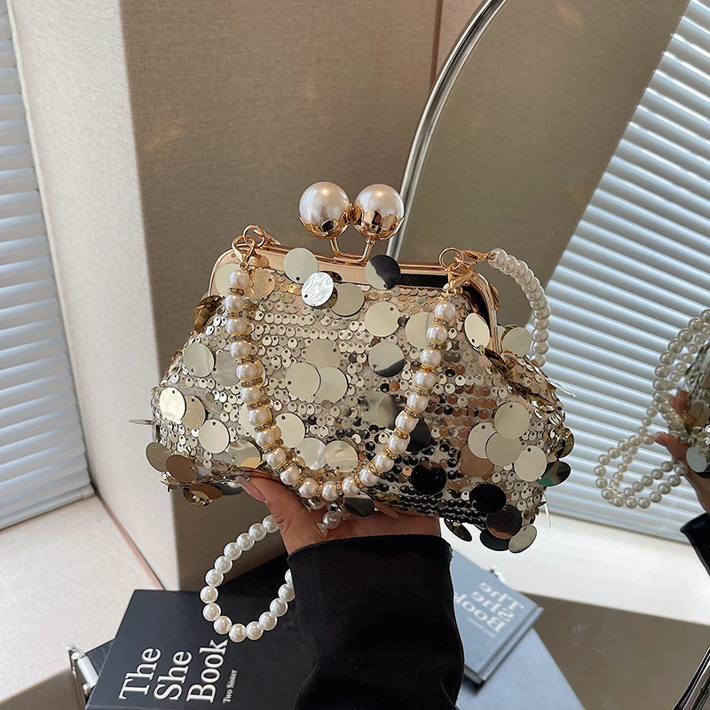 Bag New Women's Pearl Chain Bag Niche Luxury Design Sequin Casual Street Shoulder Crossbody Trend Underarm