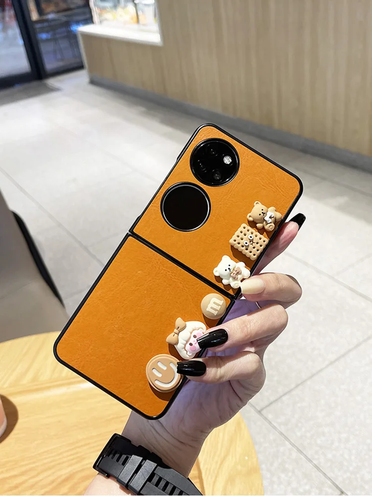 

For Huawei P50 Pocket Case Creative Cute Couple Paste Decoration Bow Tie Cover for P50 Pocket Huawei Cases Phone Accessories