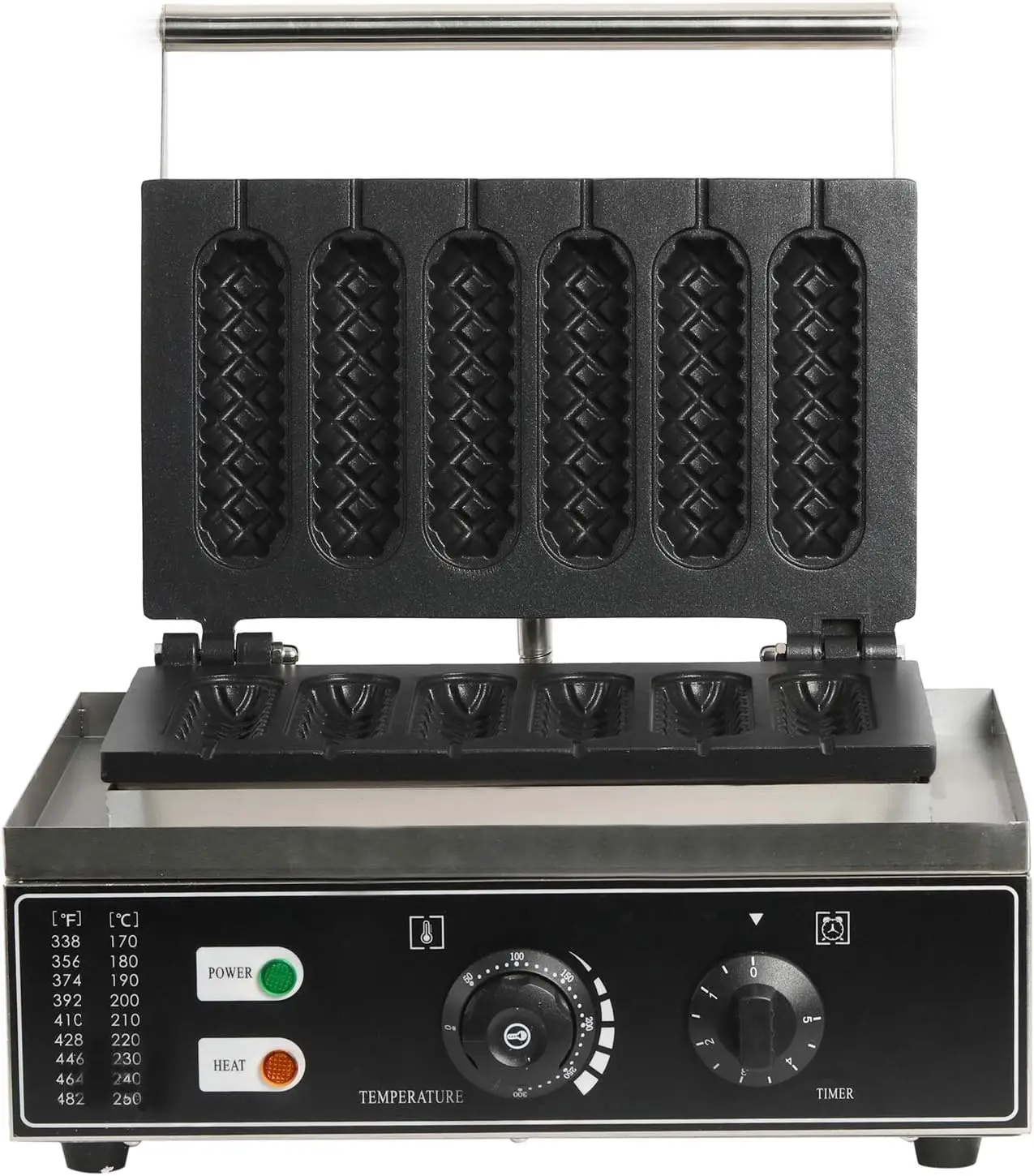 Commercial 6Pcs Waffle Makers Hot dog Making Machine 6 Grid Crispy Machine Stainless Steel Body 1550W 110V (Black) 4