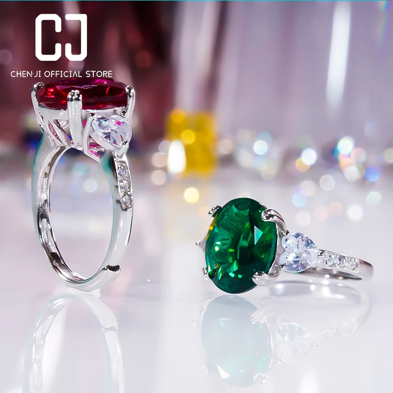 Classic Jewelry Ruby Emerald Pigeon Blood Ring For Women 925 Sterling Silver New Vintage Gemstone Oval Ring Wedding Fine Jewelry