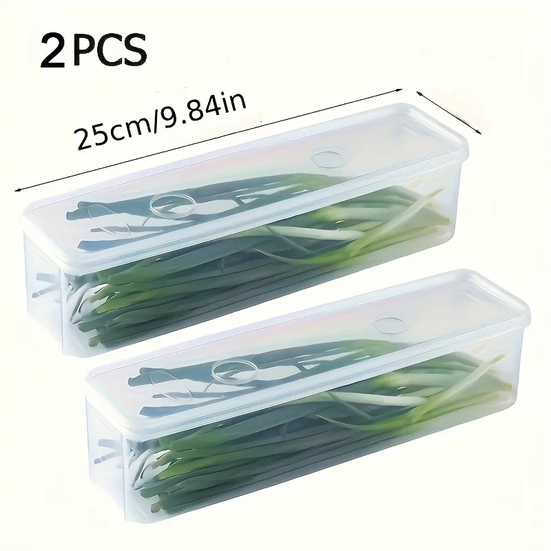 2-Pack PE Fresh-Keeping Vegetable Storage Containers Refrigerator Organizer Boxes, Mint Durable Sealable Kitchen Storage Bins 2