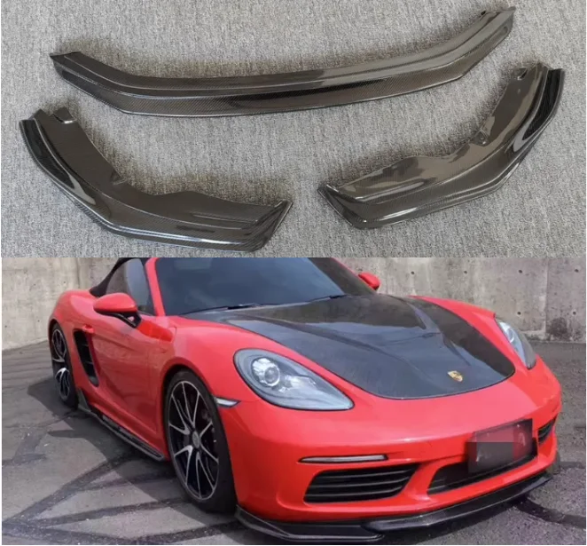 

Передний бампер для Porsche 718 Cayman Boxster 2016-2023 Арма FRP/Настоящее Кованое углеродное волокно, разветвители, спойлер для губ