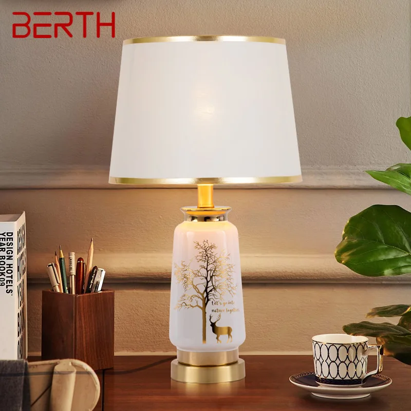 

BERTH Modern Ceramics Table Lamp LED Dimming Creative Nordic Vintage Desk Light for Home Living Room Bedroom Bedside