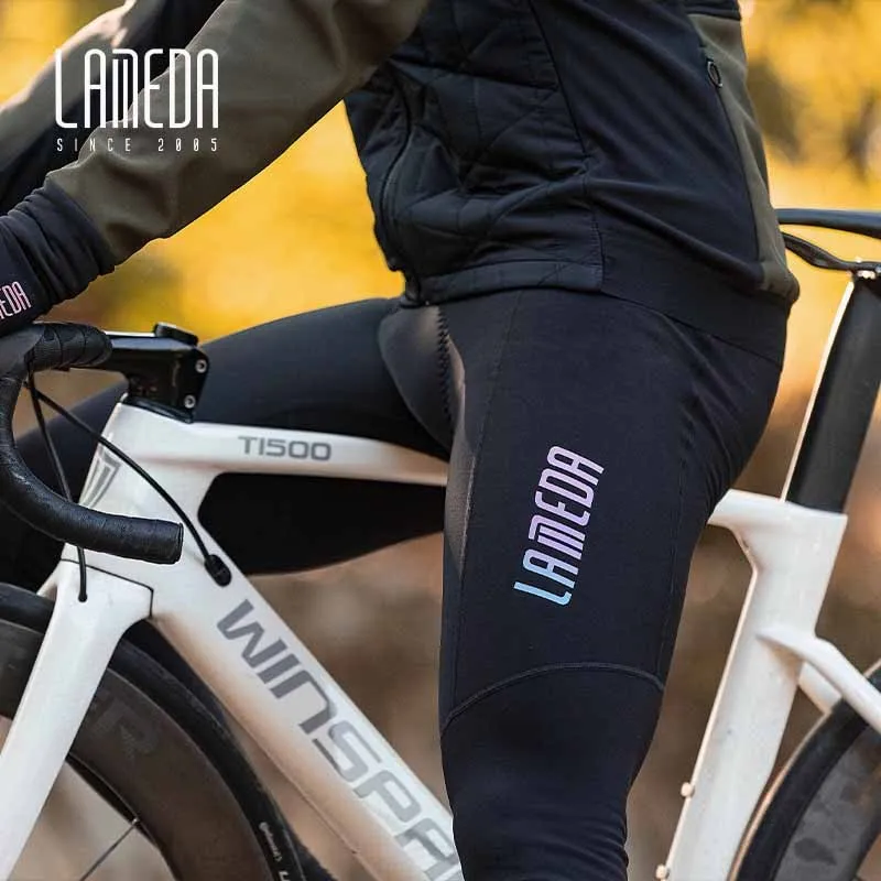 LAMBDA Men Cycling Bib Winter Thermal Fleece Cycling Trousers for Men Windproof Long Bike Pants