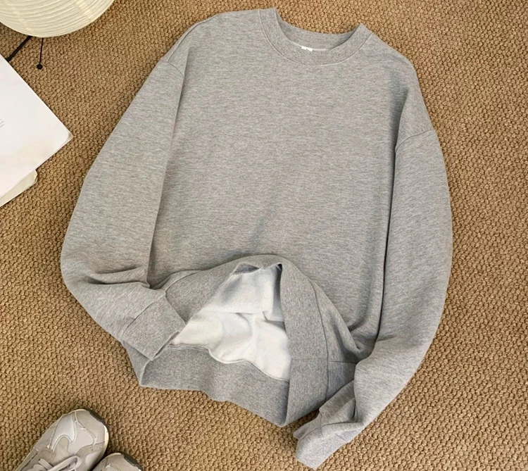 Frühlings-Hoodie mit Rundhalsausschnitt, langen Ärmeln, locker geschnitten, einfarbig, schlicht und vielseitig. – Detail 4