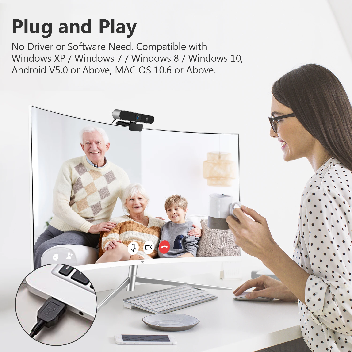 Z-EDGE ZW511 Full HD 1080P Auto Focus Webcam for PC Desktop Laptop