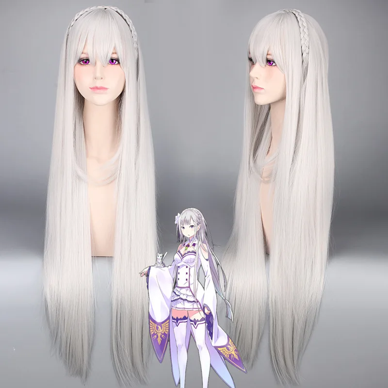 

Anime Re:Zero Starting Life in Another World Emilia Cosplay Wigs Women Silver Straight Emiria Long Hair Wigs Collection