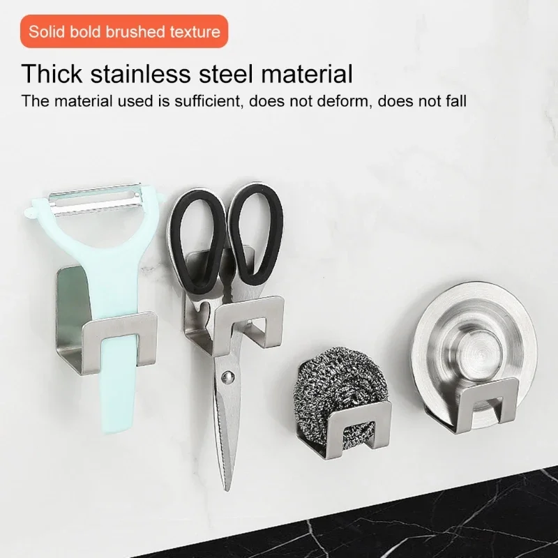 Kitchen Storage Rack Sink Sponge Holder Stainless Steel Sink Tray Drainer Rack Kitchen Sink Sponge Holders Self Adhesive Hook Storage Holder Kitchen Wire Rag Organizer