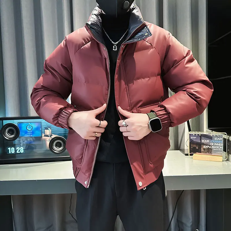 

2023 Korean Stand Collar Winter Men Jacket Thicken Warm Casual Puffer Parkas Business Social Overcoat Hiphop Windproof Jackets