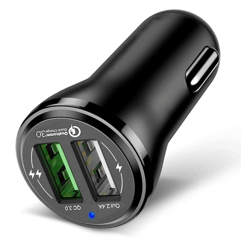 

Автомобильное зарядное устройство Quick Charge 3,0, автомобильное зарядное устройство с двумя USB-портами для быстрой зарядки телефона, адаптер, совместимый с Samsung Galaxy S8 S9 S10
