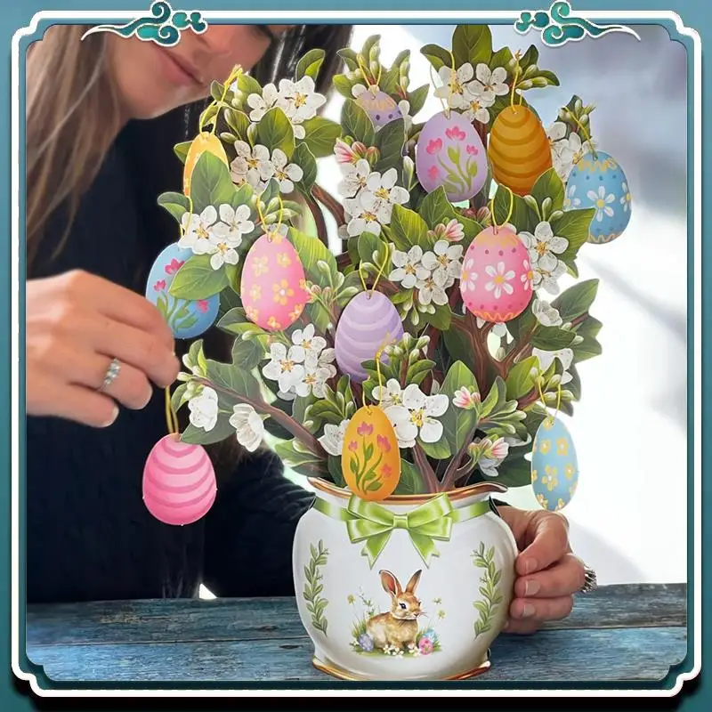 사용하기 쉬운 종이 카드, 부활절 달걀 나무, 실물 크기 영원한 꽃다발 3D 팝업 축하 카드 (빈 노트 카드 포함)