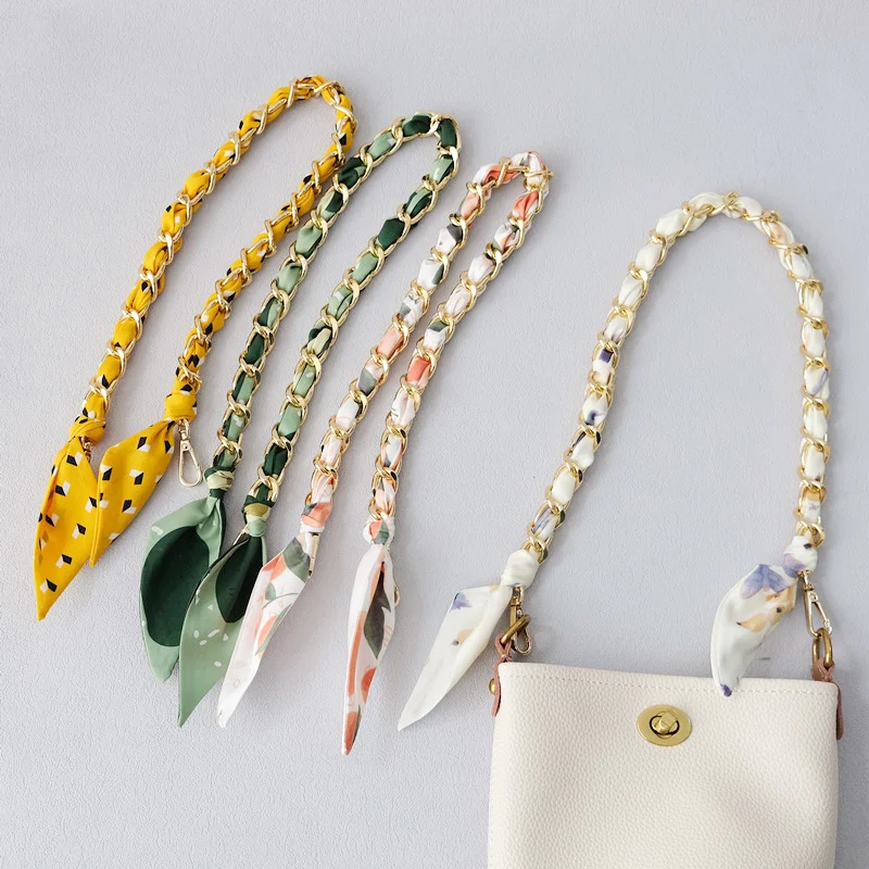 Neue Mode Marke Frau Handtasche Zubehör Ketten Abnehmbare Crossbody Floral Print Metall Seide Strap Frauen DIY Kette Tasche Griffe – Detail 4
