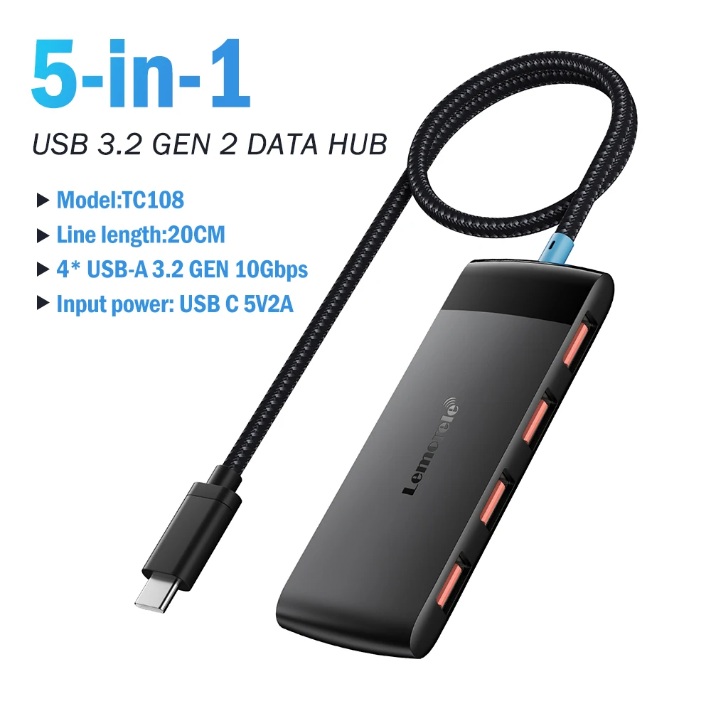 Lemorele 4-Port USB-C/USB-A Hub Multi Splitter Adapter