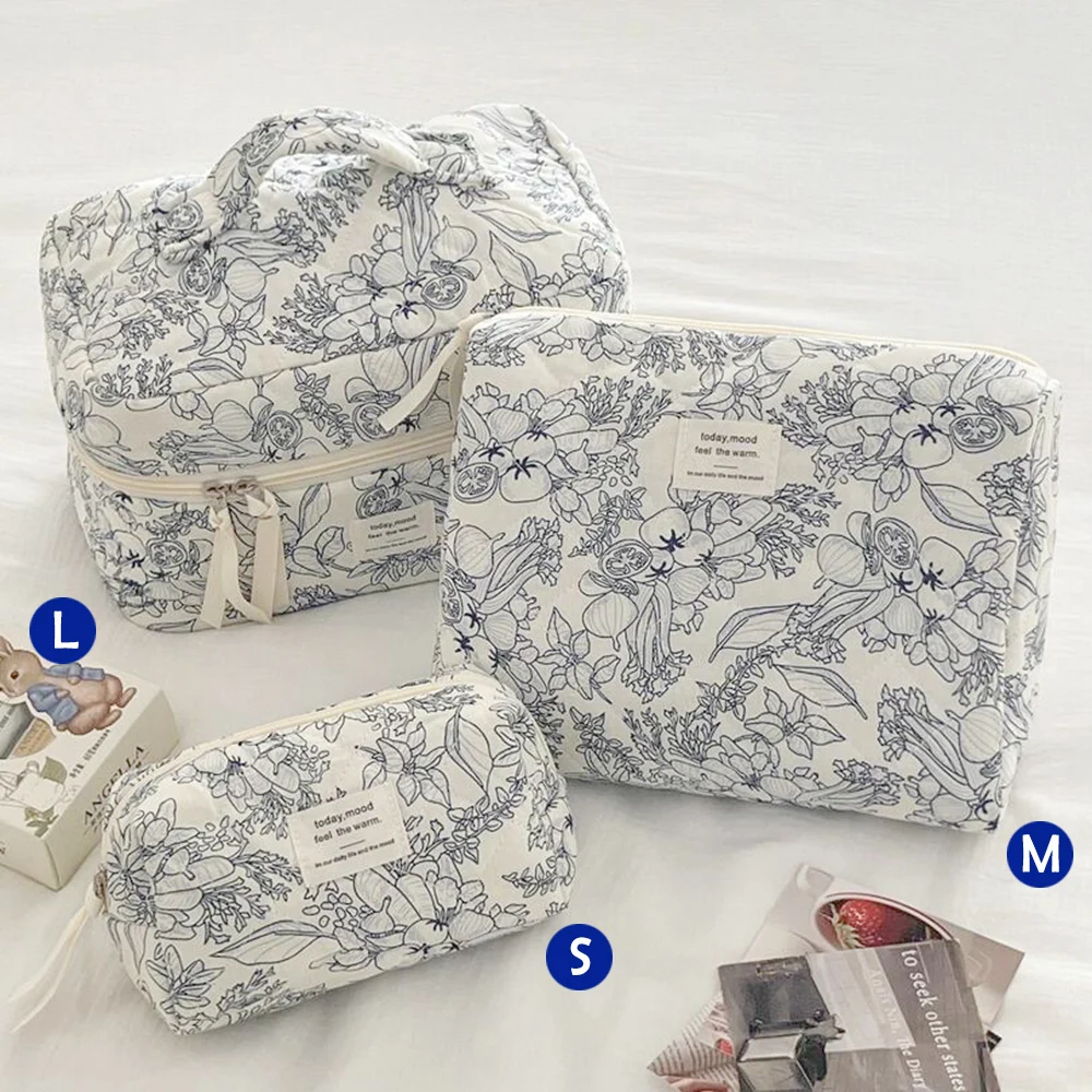 Chic Quilted Cotton Cosmetic Organizer - Portable Zipper Handbag