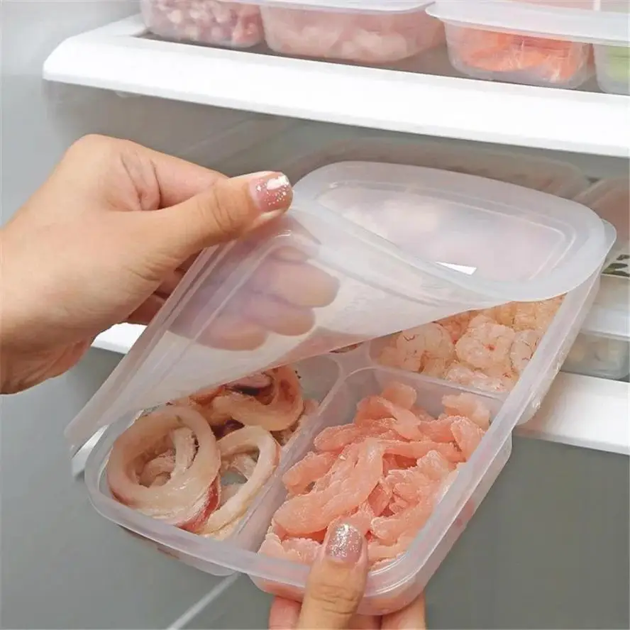 4 Grids Food Preparation Storage Box Compartment Freezer Organizers Sub-Packed Meat Onion Ginger Vegetable Preservation Boxs