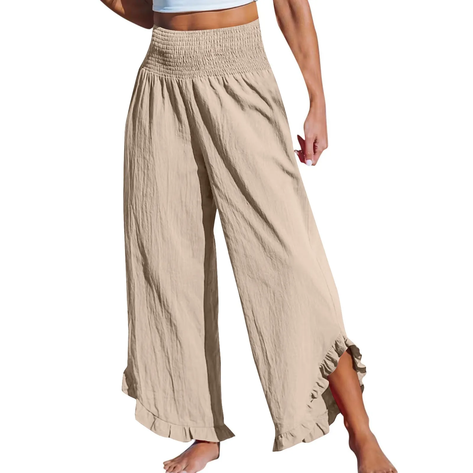 

2024 Women'S Solid Color Elastic Waist Slim Casual Pants Loose Pant Length Pantaloni Donna CalçA Pantalona Feminina Summer Pants